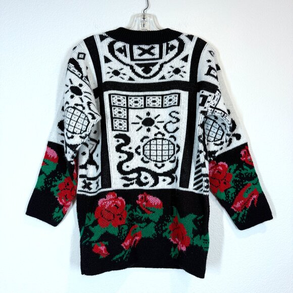 Vintage knitted Sweater Funky 80s unique rare retro vintage floral zodiac Medium - Picture 2 of 8